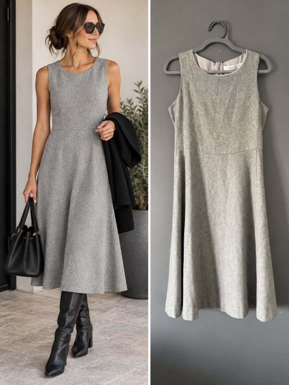 Simons Gray Wool Blend Sleeveless A Line Midi Dress Dark Academia Officecore 6